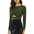 thumbnail image 1 of INSPIRE CHIC Haut Pailleté pour Femme Torsadé Ajusté à Manches Longues Découpé Court de Fête Scintillant S Vert Armée, 1 of 7