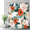 thumbnail image 2 of Cortina de ducha de tela con flores de primavera, decoración de baño, 70,87 x 70,87 pulgadas, poliéster, impermeable, paquete de 12 ganchos, 2 of 2