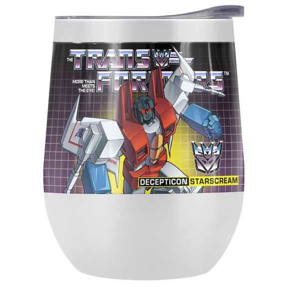 Transformers Official Starscream 12 oz Stemless Tumbler, Stainless Steel Travel Cup|Lake Tumbler|Insulated with Leak Resistant Slide-Lock Lid