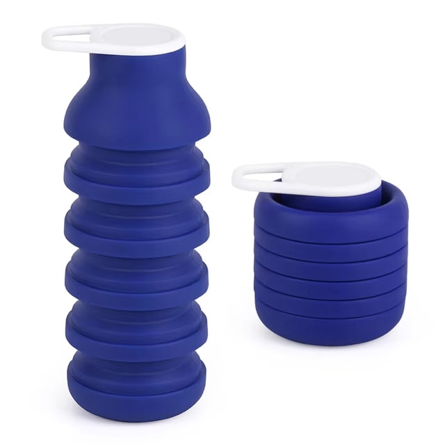 Botella de Agua Plegable de Silicona 600ml, Portátil para Viaje, Deporte y Senderismo, con Mosquetón, 151g, Libre de BPA