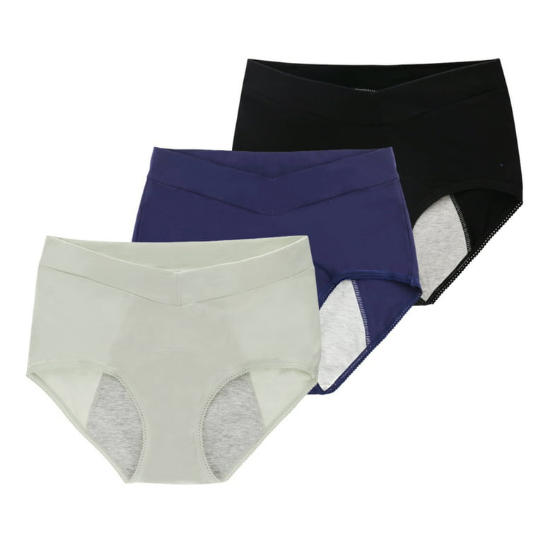 Women High Waist Menstrual Period Underwear V-shaped Postpartum Panties  Girls Briefs Multi-layer Stretch Briefs Plus Size-3Pack 