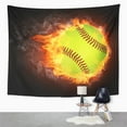 thumbnail image 2 of ZEALGNED Yellow Softball Baseball Ball Orange Flame Fire Sport Heat American Burning Wall Art Hanging Tapestry Home Decor for Living Room Bedroom Dorm 51x60 inch, 2 of 2