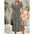 thumbnail image 5 of Franhais Women's Summer Beach Midi Dress Floral Print Short Sleeve Wrap V Neck Tie-Front Slit A-Line Dress, 5 of 7