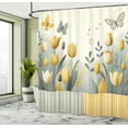 thumbnail image 2 of Ambesonne Yellow Shower Curtain, Modern Scandi Garden Scene, 69"Wx84"L, Apricot Purpleblue Beige, 2 of 4