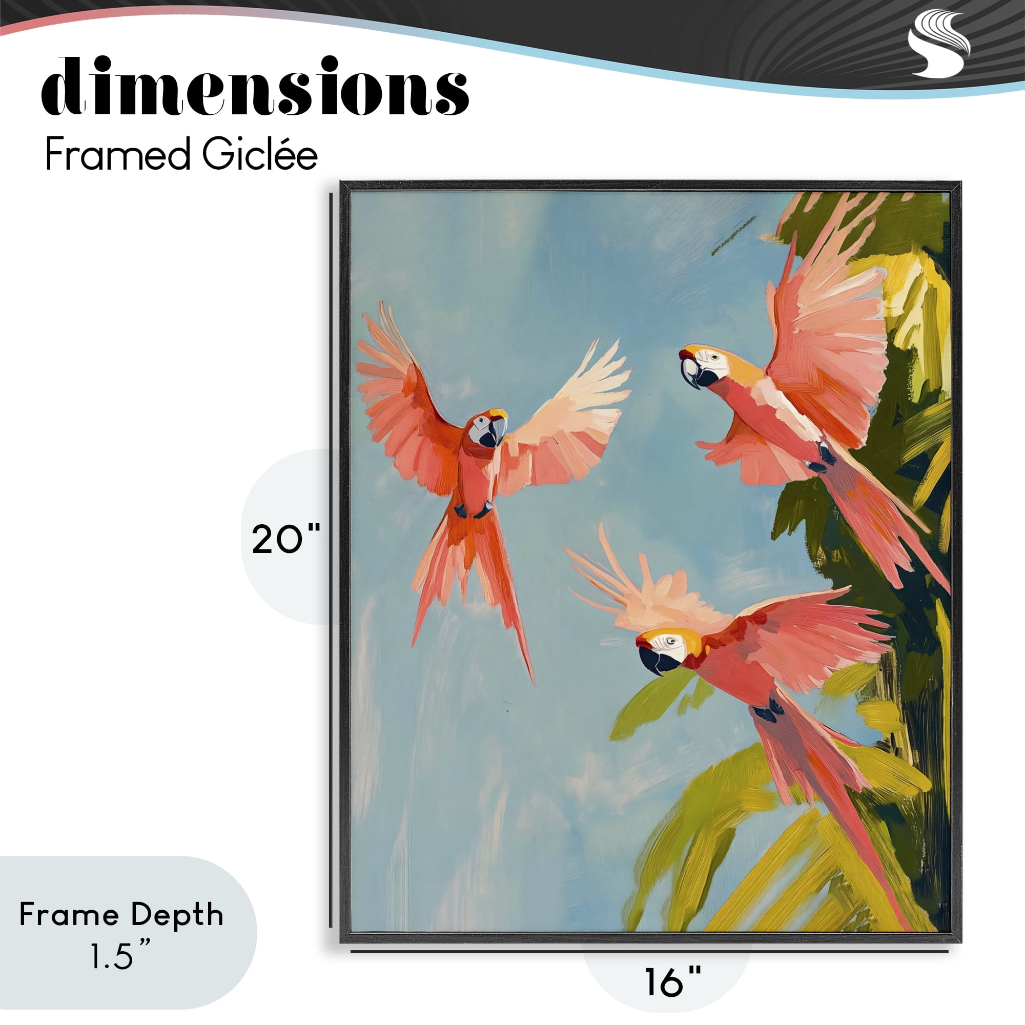 Stupell Industries Botanical Parrots in Flight Black Framed Giclee Art, design by The Prints Vibe