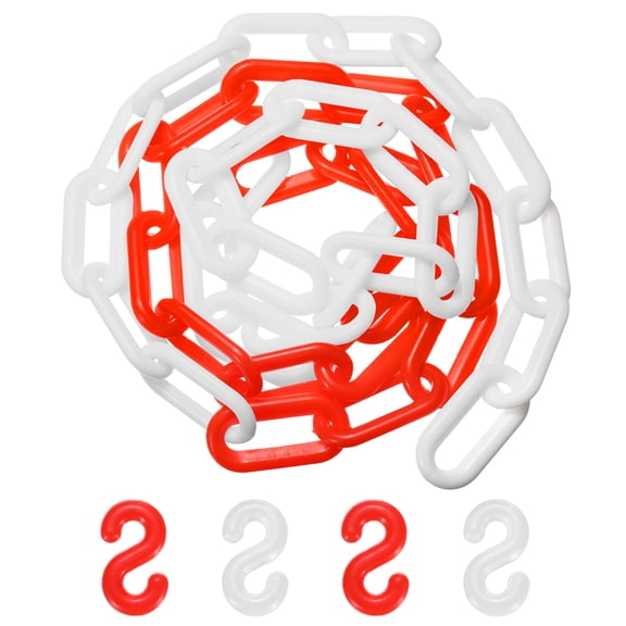 Uxcell Plastic Barriers Chain, 5Ft Length Red White Plastic Waterproof Safety Chain Link with S-Shaped Buckle Caution Barriers Link