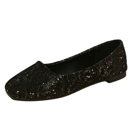 OJSFQUFP Women s Flats Women s Slip On Leisure Soft Sole Comfortable Shoes Outdoor Embroidery Fashion Breathable Shoes Women Flats Shoes Dressy Black 39