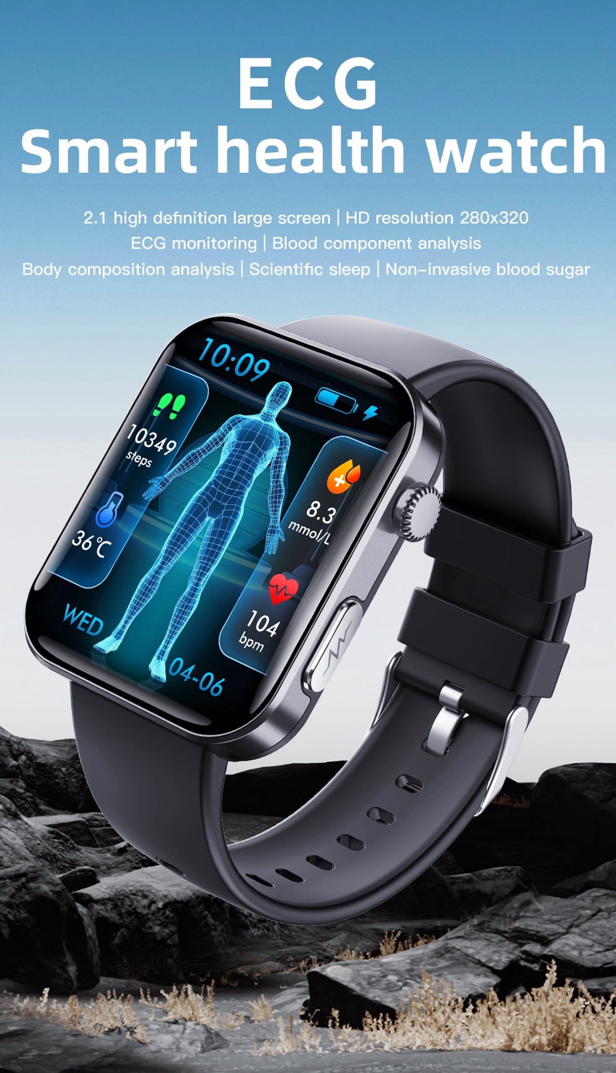 LAATIKUI F300 smart watch, Bluetooth GPS men and women sports outdoor waterproof mode, 2.1-inch fitness exercise tracker, call/smart reminder