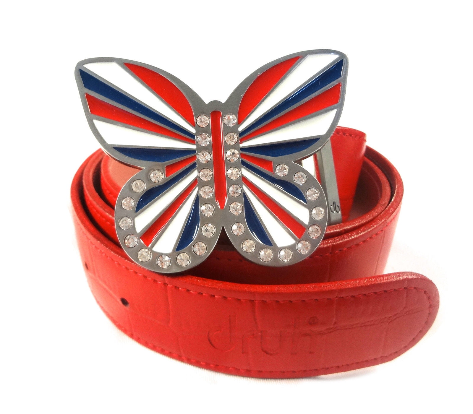 NEW Ladies Druh Red Crocodile Textured Leather Belt Strap Butterfly Belt  Buckle - Walmart.com