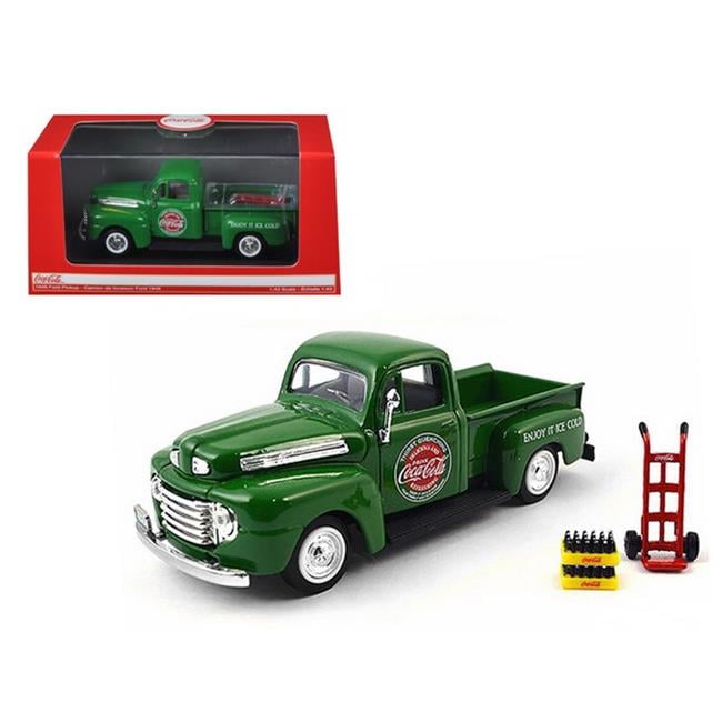1948 Ford Pickup Truck Coca-Cola Green with Coke Bottle Cases and Hand Cart 1/43