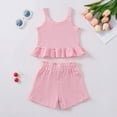 thumbnail image 4 of Toddler Baby Girl Outfits Solid Summer Clothes Ruffles Hem Sleeveless Tank Tops Elastic Waist Shorts 2Pcs Clothes Set Kaprioy Toddler Girl Clothes 18 24 Months 2T 3T 4T, 4 of 6