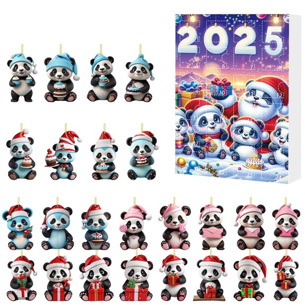 Calendario de cuenta regresiva para Navidad con adorno de panda acrílico | Decoración para el calendario de Adviento de 2026 | Bonita caja de regalo para familiares y amigos | Temporizador de cuenta