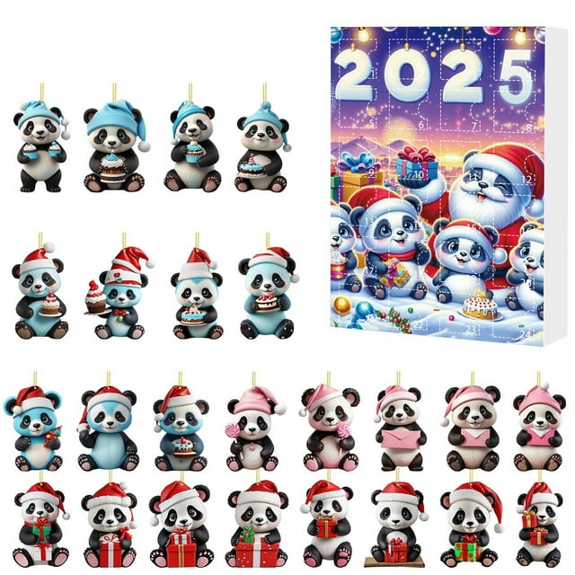 Cute Pandass Acrylic Christmas Advent Calendars 2025,Reusable with Countdown 24 Days for Wedding Birthday Decor,Surprise Gift Box,Red-C