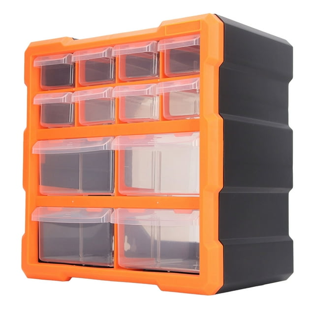 Organizador de hardware de 12 cajones, caja de almacenamiento de tornillos para taller, oficina, papelería, manualidades, cajón translúcido