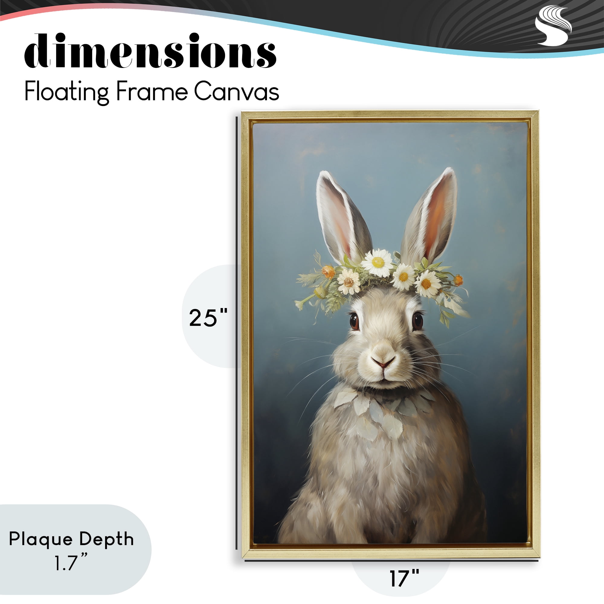Stupell Industries Daisy Crowned Bunny Portrait Gold Framed Floater Canvas Wall Art, design by Heidi Kuntz
