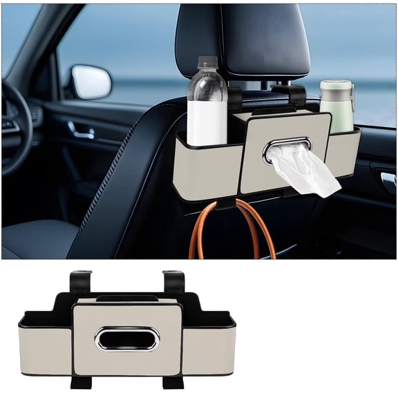 Car Back Seat Organizer with Tissue, Car Seat Back Tissue Box and Storage Hook, Multifunctional Car Organizer for Hold Phone,Drinks,Handbag,Compatible with Most Vehicles