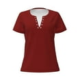 thumbnail image 3 of Naloa Maroon Print T-Shirts Short Sleeve V Neck Tees for Women Fashion Tops Trendy Lightweight Soft Casual Summer Outfits Clothes, 3 of 5