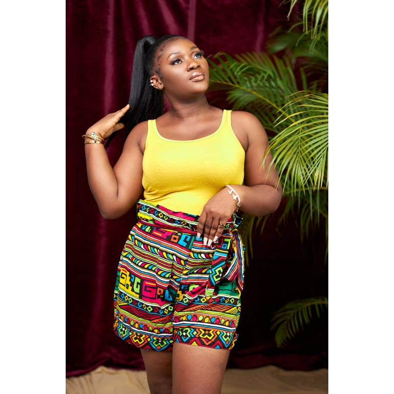 Tantie African print Rainbow High Waist Shorts With Belt Walmart