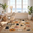 thumbnail image 3 of Design&I 2'x3' Washable Accent Rug Pet Friendly & Non-Slip Built-In Grip Beige Orange Halloween Themed Festive Design Featuring Ghosts, Pumpkins, Cats, for Kitchen, Station, 3 of 6