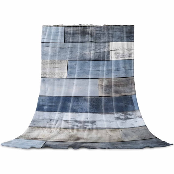 Blue Brown Farmhouse Flannel Blanket for Bed, Vintage Wooden Country Soft Cozy Warm Couch Throw Blanket, Lightweight Fluffy Plush Bedding Blankets for Sofa Decor All Season 50"x60"