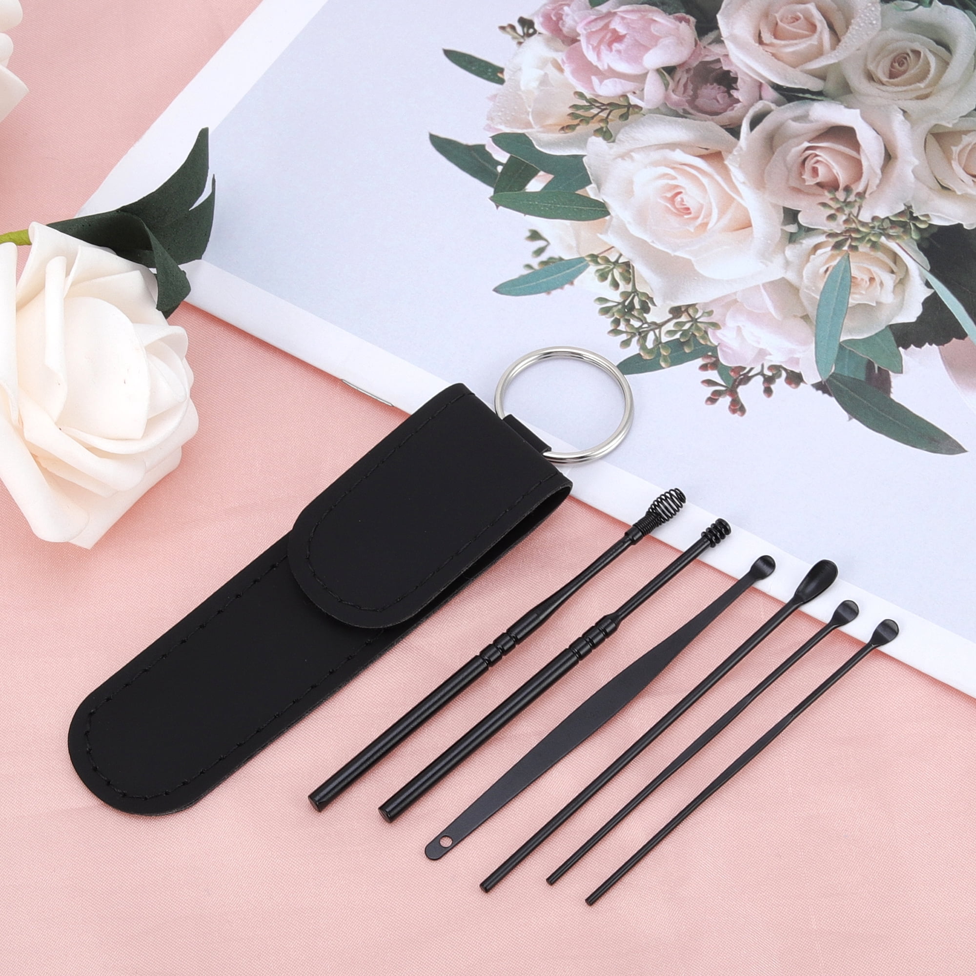 Unique Bargains Portable Earwax Cleaning Tool Kit 6Pcs Black