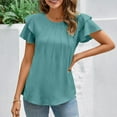 thumbnail image 2 of AherBiu Womens Tops Dressy Casual Layered Ruffle Sleeve Crewneck Summer Loose Shirts Blouse Solid Color, 2 of 7