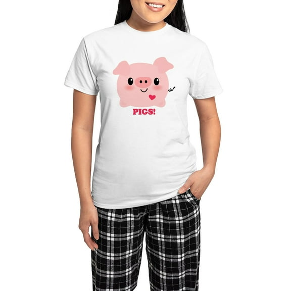 CafePress - Kawaii I Love Pigs Women's Light Pajamas - Women's Short Sleeve Print T-Shirt and Pants Light Cotton Pajama Set