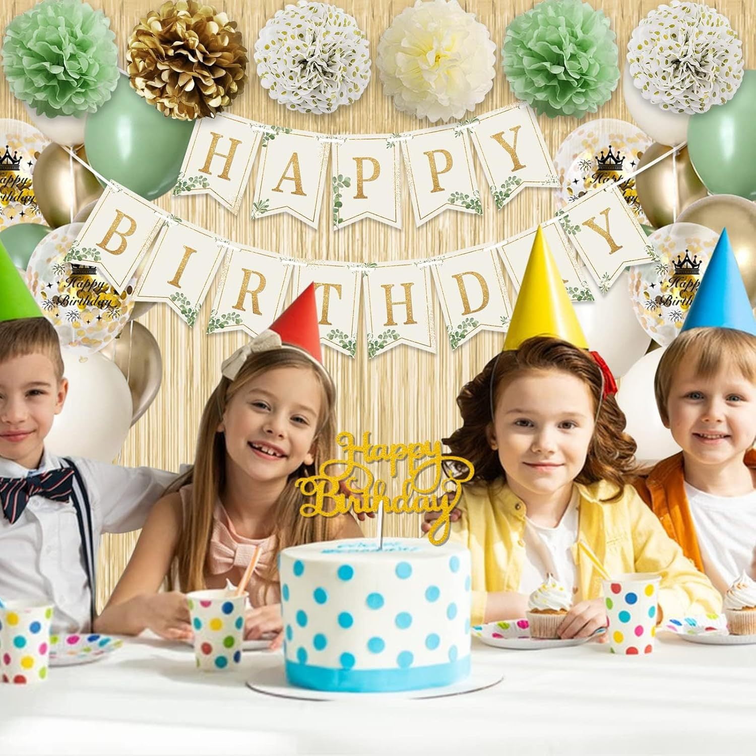 Xugoox 52 Pcs 13th Birthday Decorations for Girls, Sage Green Birthday Decorations Kit with Happy Birthday Banner Sash Crown Tablecloth Fringe Curtain Green Balloons for 13 Year Old Party Decor