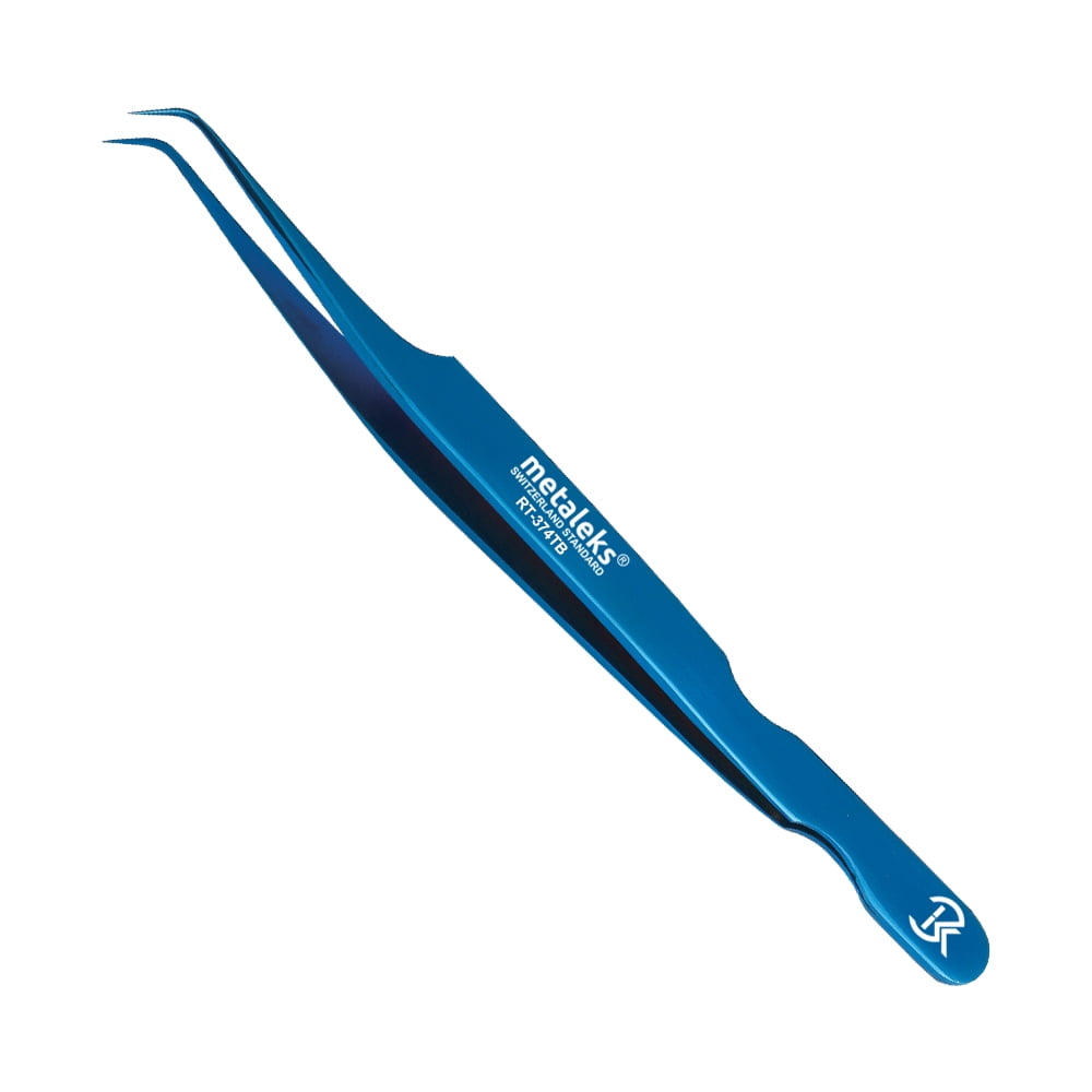 6PCS Complete Blue Titanium Coated Eyelash Extension Tweezers Set With Blue Metallic Magnetic Pouch