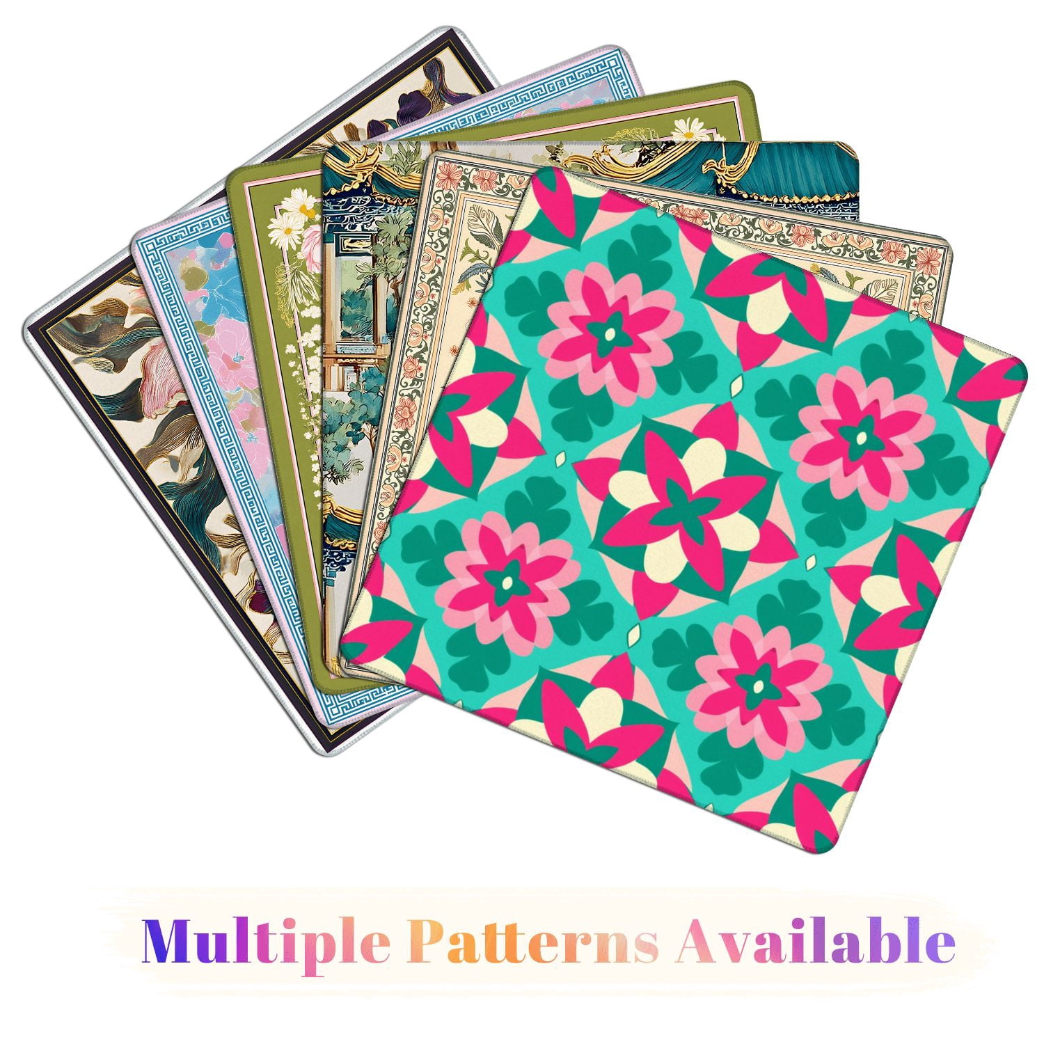 Mahjong Mat 31.5" x 31.5" Colorful Floral Geometric Pink Green Cream Accents Non-Slip Noise Reduction American Mahjong Tiles Table Cover for Dominoes Poker Card Board Games Gift
