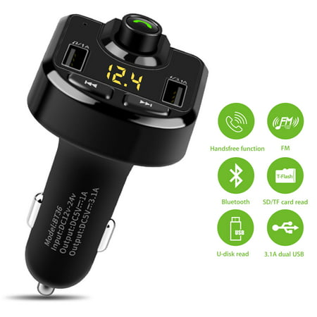 BT36 Car MP3 Player Car Bluetooth FM Transmitter Wireless In-Car FM Transmitter Radio Adapter Car Kit, Universal Car Charger with Dual USB Charging Ports, Hands Free Calling for iPhone, (Best Iphone Car Charger Fm Transmitter)
