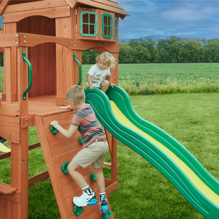 ADA セット Backyard Discovery Atlantis Cedar Swing Set, 8' Slide, Clubhouse