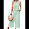 thumbnail image 1 of Conjunto de Dos Piezas de Verano para Mujer: Top Corto Sin Mangas con Cuello Redondo y Pantalones Anchos con Bolsillos. Verde L, 1 of 10