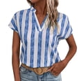 thumbnail image 2 of adviicd Hauts Mignons pour Femmes Blouse Plissée Basique à Col Rond Décontractée avec Trou de Serrure Bleu,L, 2 of 5