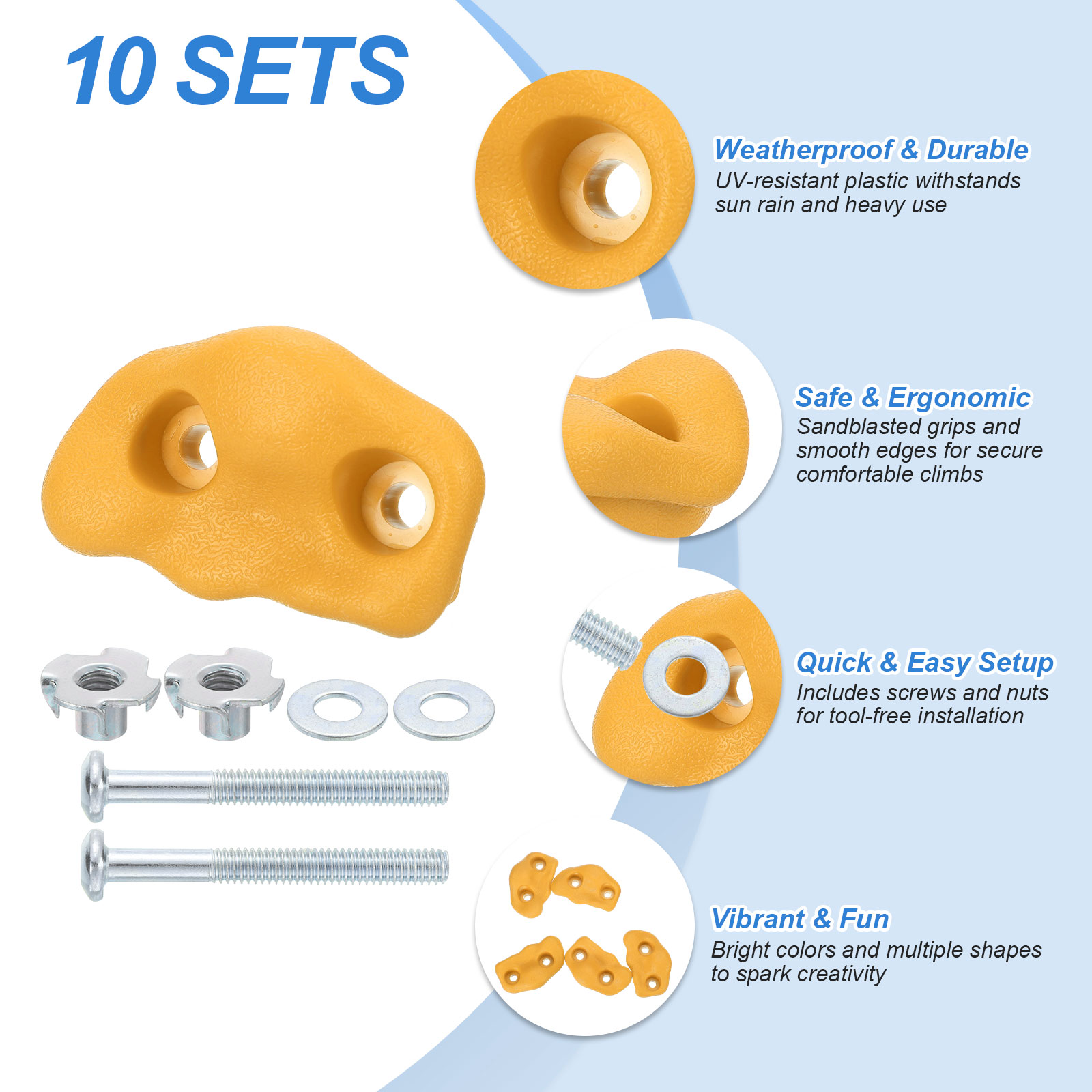 Rock Climbing Holds, 10 Pcs Small Climbing Rock Wall Grips with Double Hole for Playground Accessory, Orange Red-C