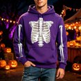 thumbnail image 2 of JIAYUE Men Halloween Sweatshirt Skeleton Graphic Print Baggy Pullover Hoodies for Fall Holiday Party Activities, 2 of 4