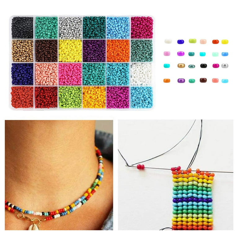 14400Pcs Glass Round Beads Loose Bead Spacer Bead Jewelry Making Beads for  Kids And Adults Crafts DIY Bracelet Necklace Earrings Making (24 Colors) 