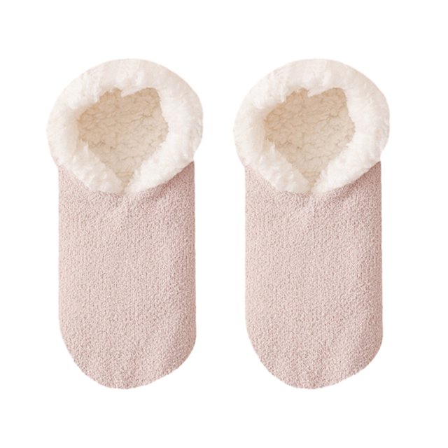 CSChome Floor Socks Women Floor Shoes - Solid Color Thick Plush Lining Non-Slip Warm Soft Slippers