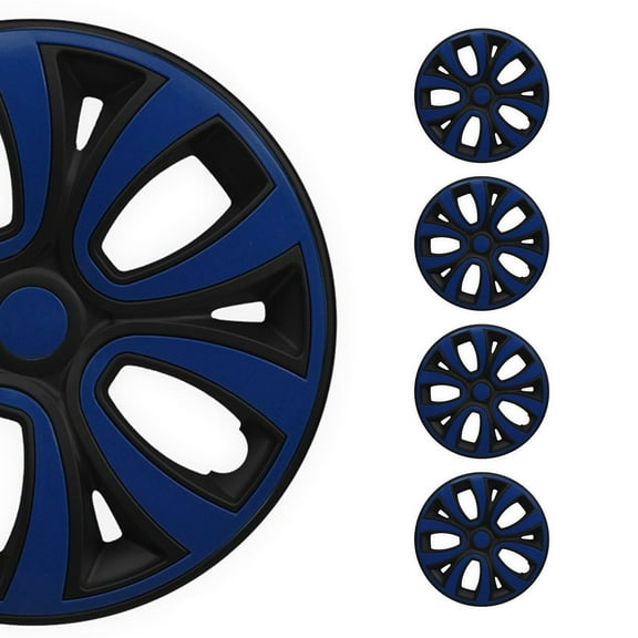 OMAC - Black with Dark Blue Hub Caps 15 Inch Set of 4, Tapas para Rines 15, Premium Wheel Covers 15 Inch, R15 Rim Cover Set, Snap On Durable Car Replacement Exterior Accessories