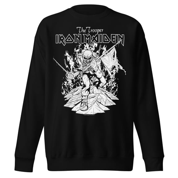 Iron Maiden Trooper Black and White Jumbo Print Unisex Sweatshirt - Black - Medium