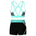 thumbnail image 2 of JanJean Kids Girls Sport Dance Outfit Sleeveless U Neck Crop Top with Patchwork Shorts Gymnastic Geometric Black 16, 2 of 7