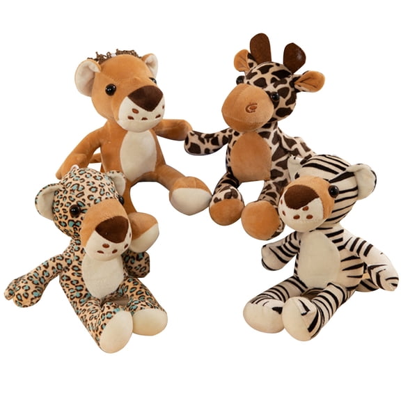 XIANXIAN 4 Pieces Safari Stuffed Animals Plush Jungle Animal Toys Set for Boys Girls, Leopard Lion Zebra Giraffe for Animal Themed Parties Student Award (Random Style