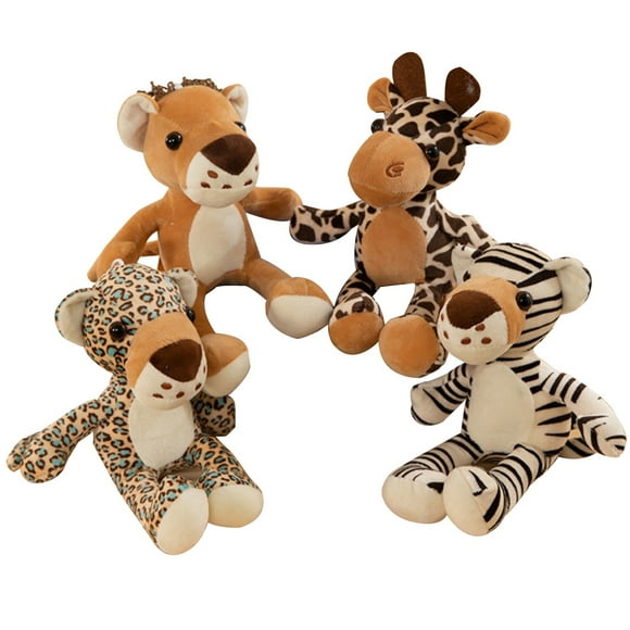BINGLI 4 Pcs Forest Stuffed Animals Plush Jungle Themed Animals Toys Gift Giraffe Lion for Baby Shower Party Favors Decoration (Random 4PCS)