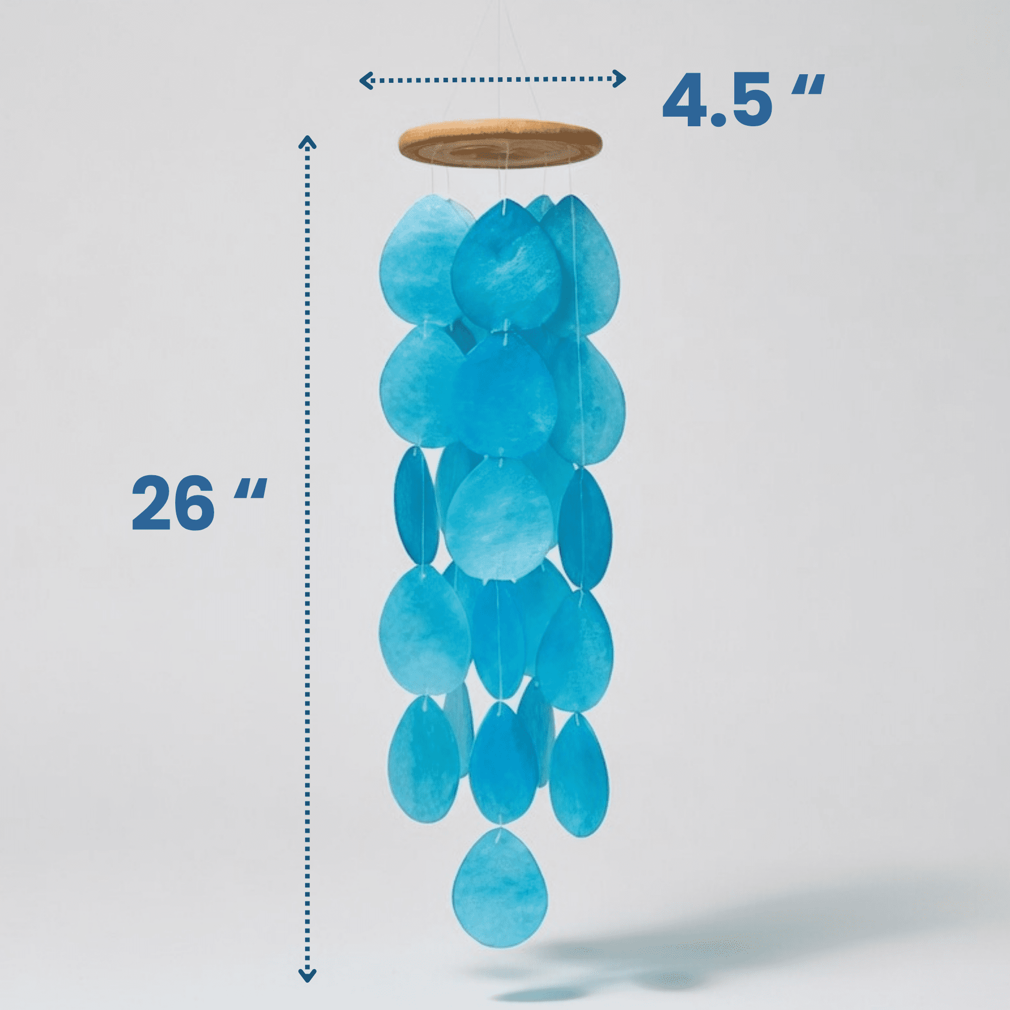 Solange & Frances Blue Capiz Shell Wind Chimes, 26" Hanging Teakwood Decor