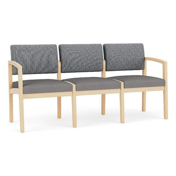 Lenox Wood Reception Waiting 3-Seat Tandem Seating / Natural Wood / Gray / Gray