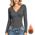 thumbnail image 2 of Vmvidoty Women's V-Neck Long Sleeve Slim Fit Undershirt, Dark Gray, 2 of 9