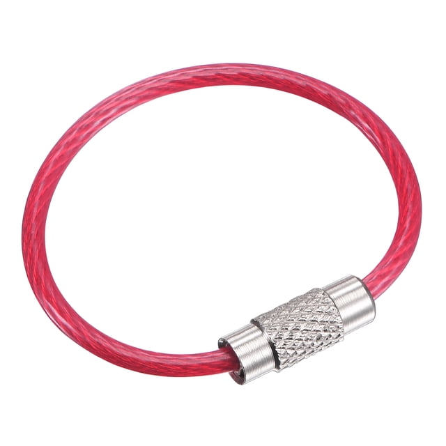 Unique Bargains 90mm Longueur PVC Enduit en Acier Inoxydable Boucle Porte-Clés Câble Rose 4 Comte