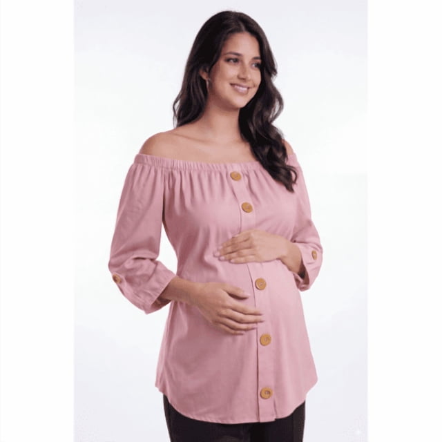 Blusa Maternidad Off Shoulder Rayón Fresca Cómoda Ropa Embarazo Blusa Mujer Versátil Color Rosa