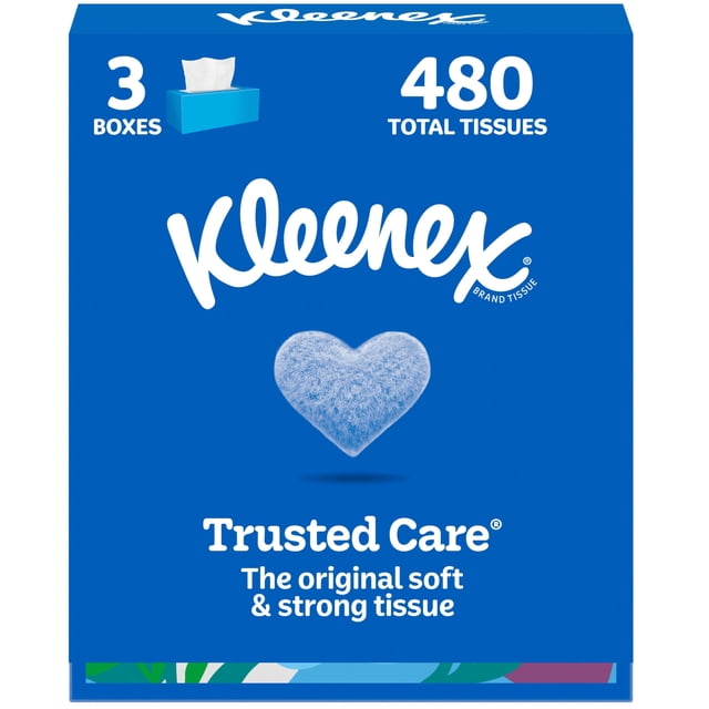 Pañuelos faciales Kleenex Trusted Care, 3 cajas, 480 pañuelos