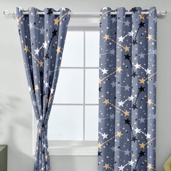 Star Curtains for Living Room 2 Panels, 52x84 Inch Grommet Light Filtering Window Curtains, Space Themed Microfiber Drapes for Bedroom, Kids Room, Home Decor